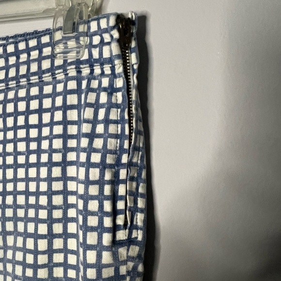 Tory Burch Crop Ankle Pants Blue Haven Canvas White Check Grid Side Zip Size 26 - Picture 4 of 9